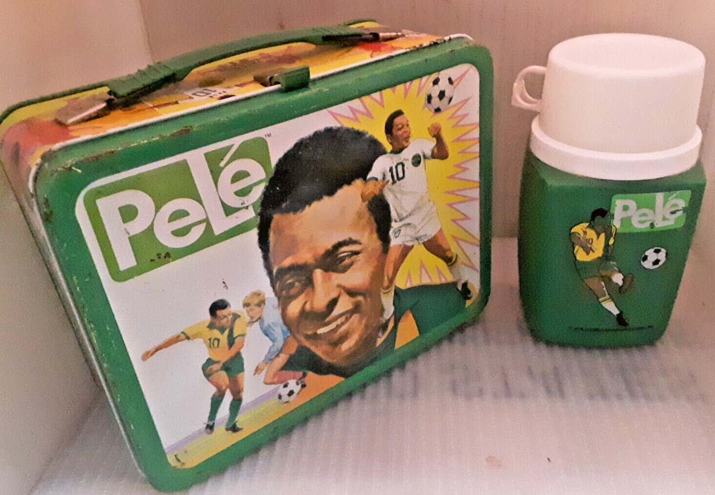 ~VERY RARE 1975 Pele Soccer Sport's Star Metal Lunch Box & Thermos Lunchbox Set