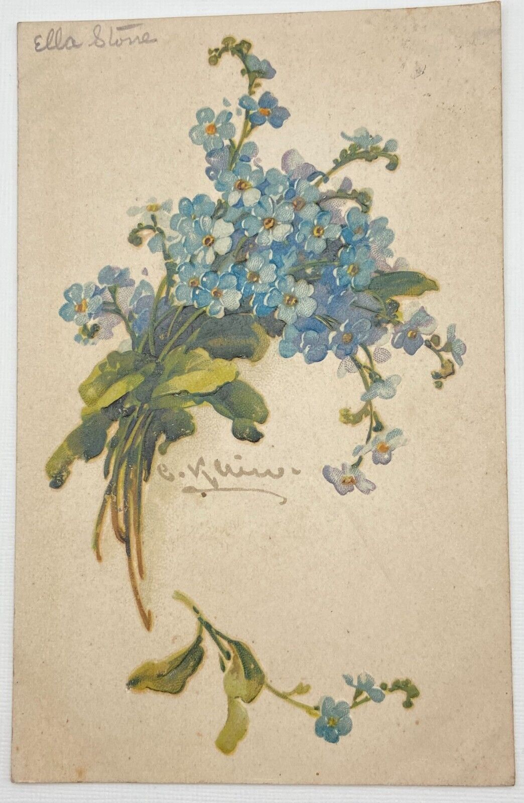 Antique C. Klein Postcard Blue Flowers Early 1900's