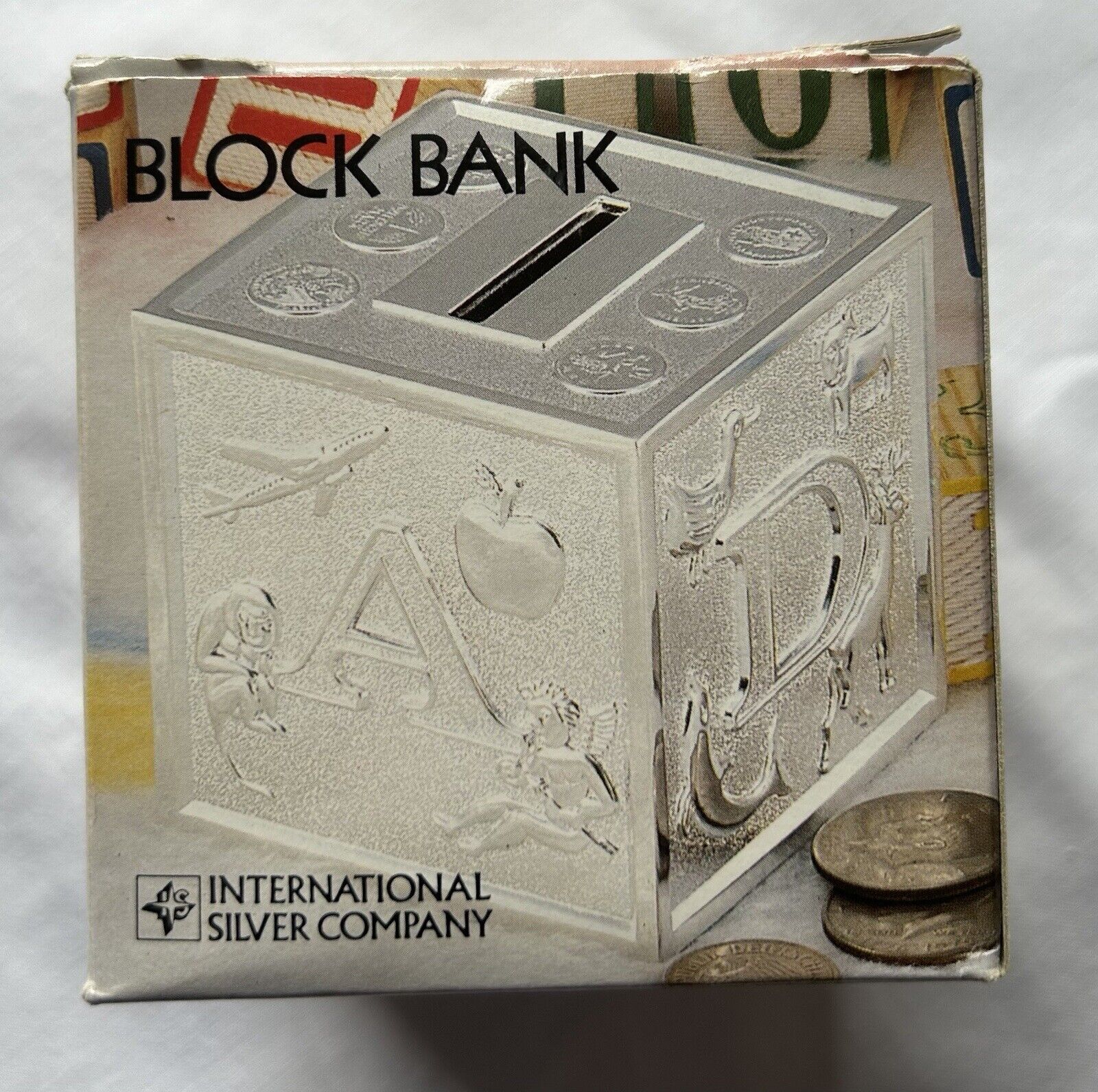 Silver Plated Block Bank Made In 1990 No. 99110611.  3 Inch.  NOT A TOY