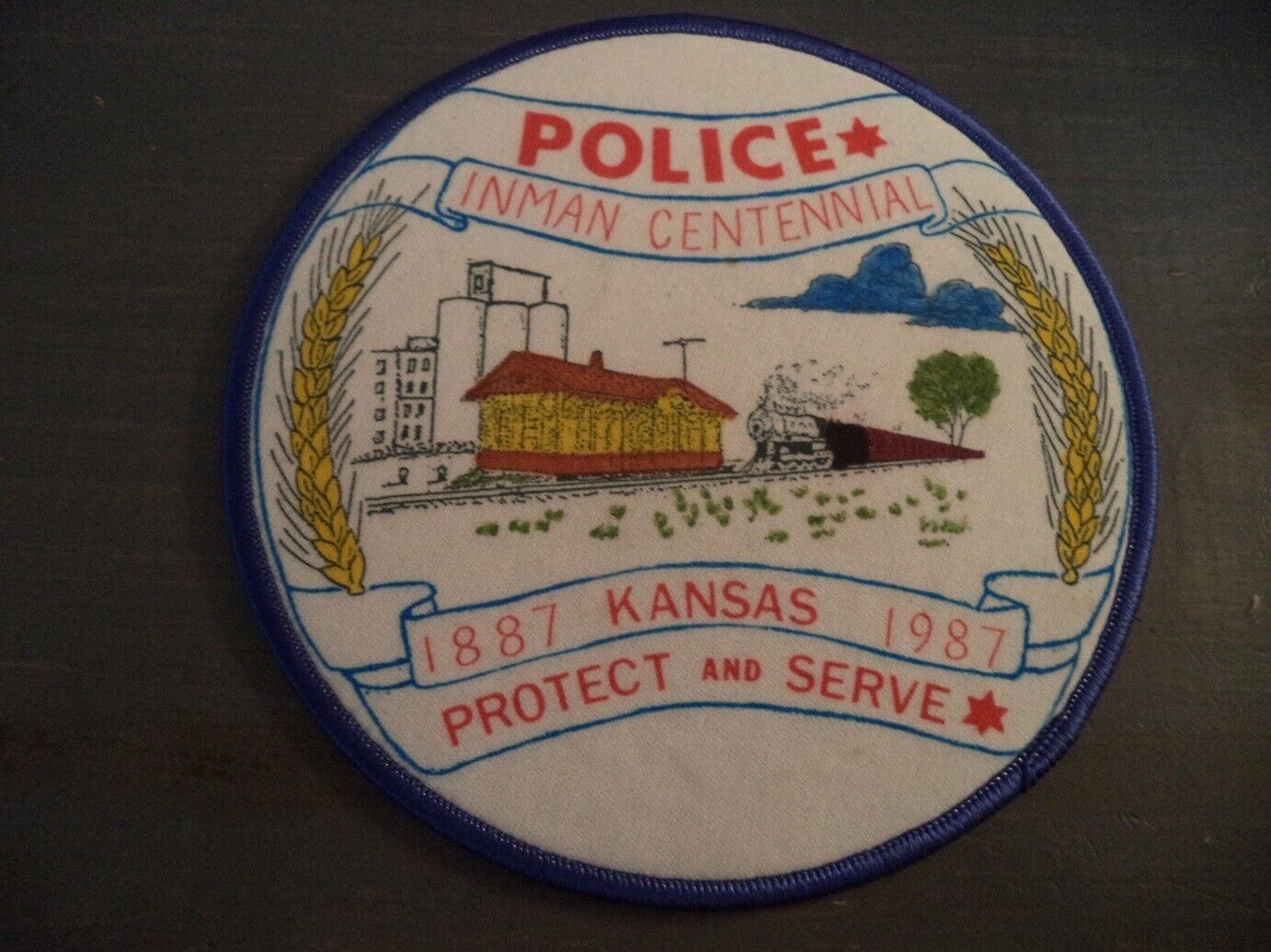 Inman KANSAS Police Patch, 1987 Centennial Version Primitive and VERY RARE Vers.