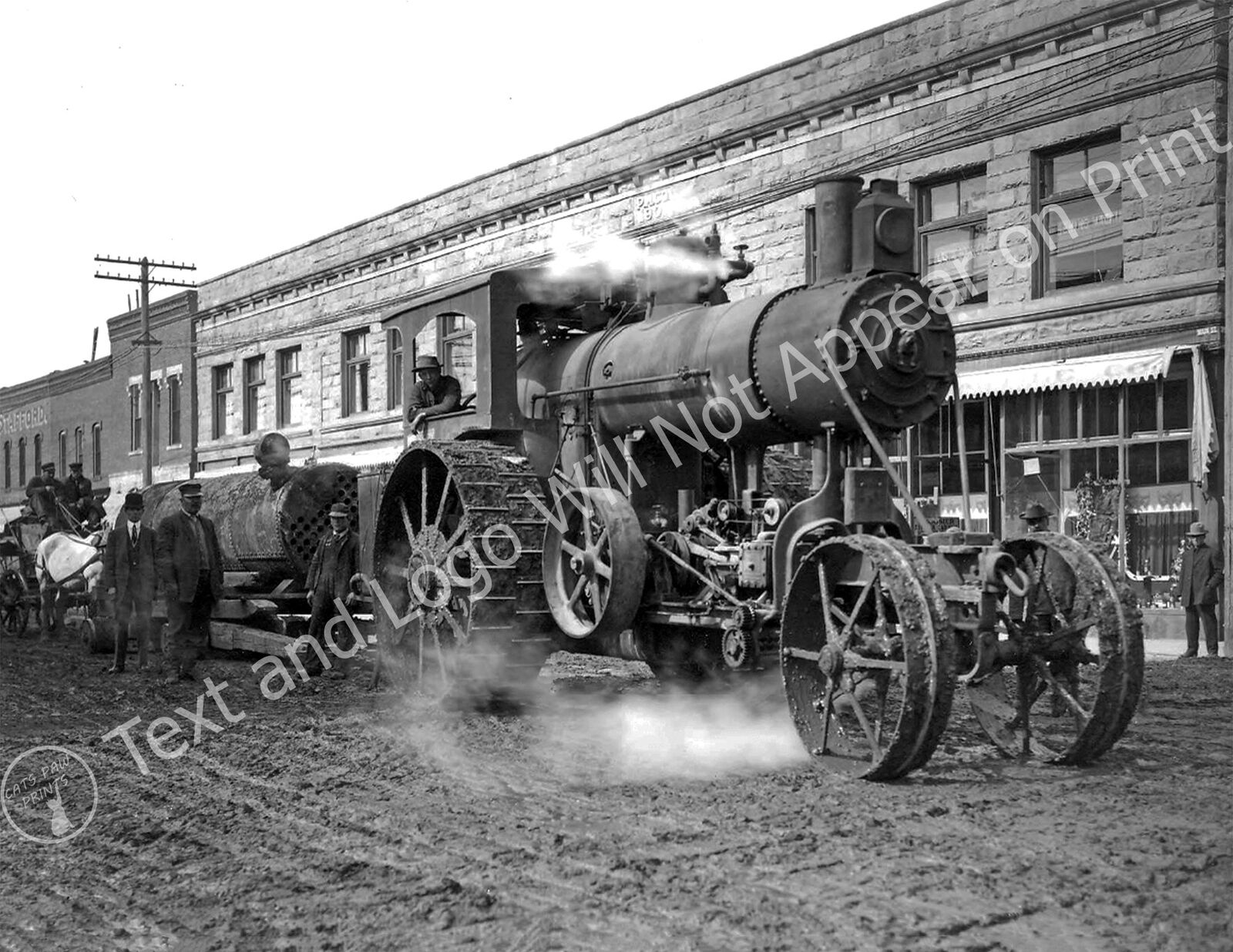 1909-1913 Steam Tractor, Main St, Lewistown MT Vintage Photo 8.5\