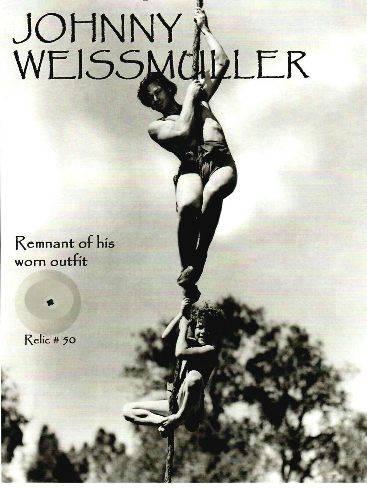 RARE “Johnny Weissmuller” Remnant of His Worn Outfit Encapsulated COA