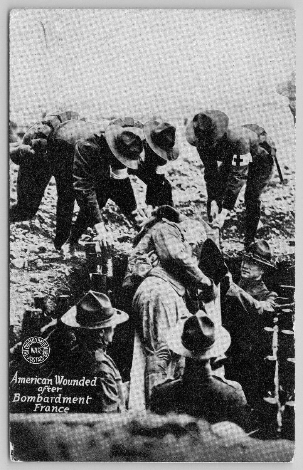 WWI France~Military~American Wounded After Bombing~Kavanaugh War Postal~1917 PC