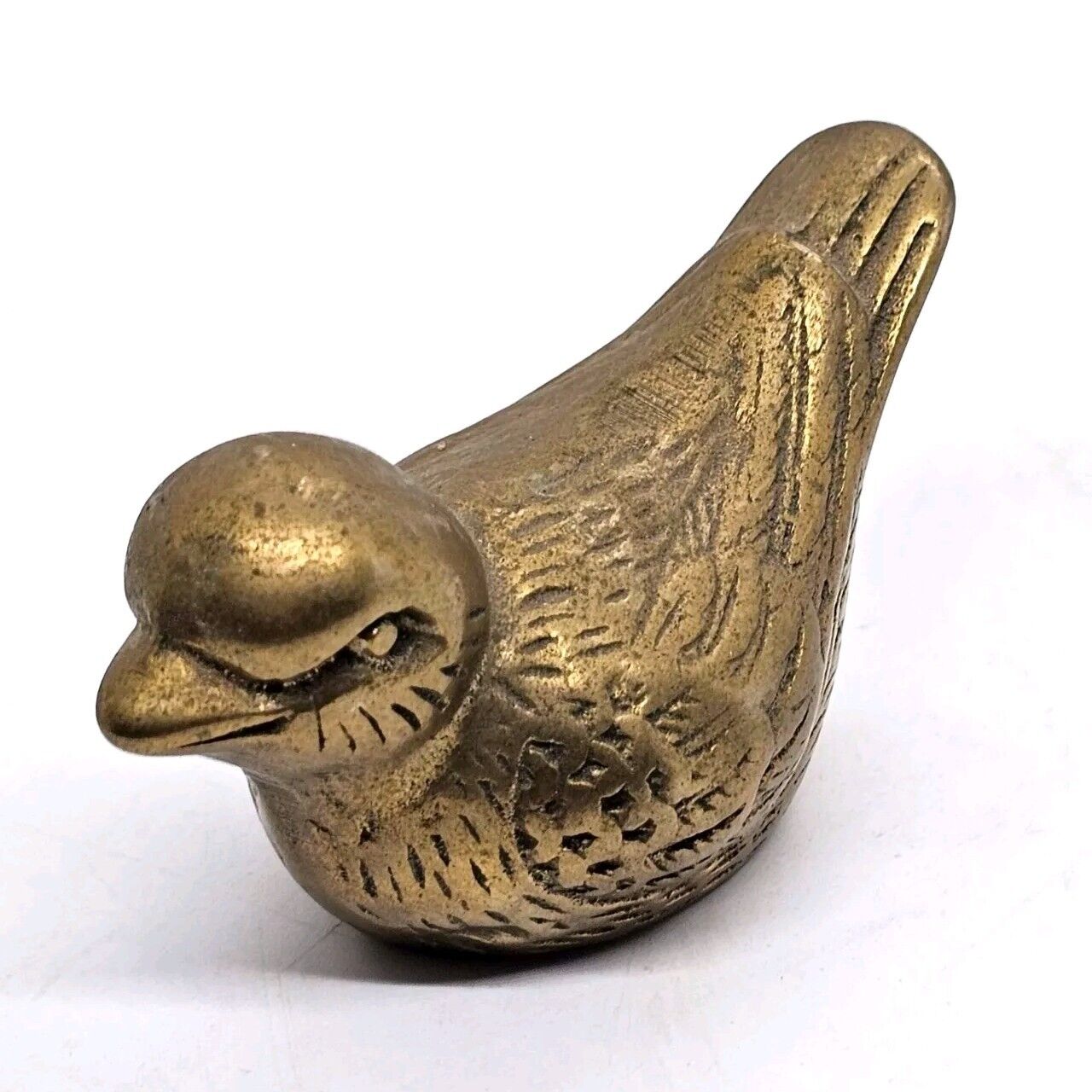 Vintage Brass Bird Figurine Paper Weight 2 in 5.5 oz Patina Taiwan Wal-Mart 