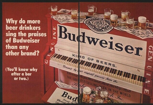 1970 BUDWEISER Beer - BUDWEISER PIANO - King of Beers -  2 Page VINTAGE AD