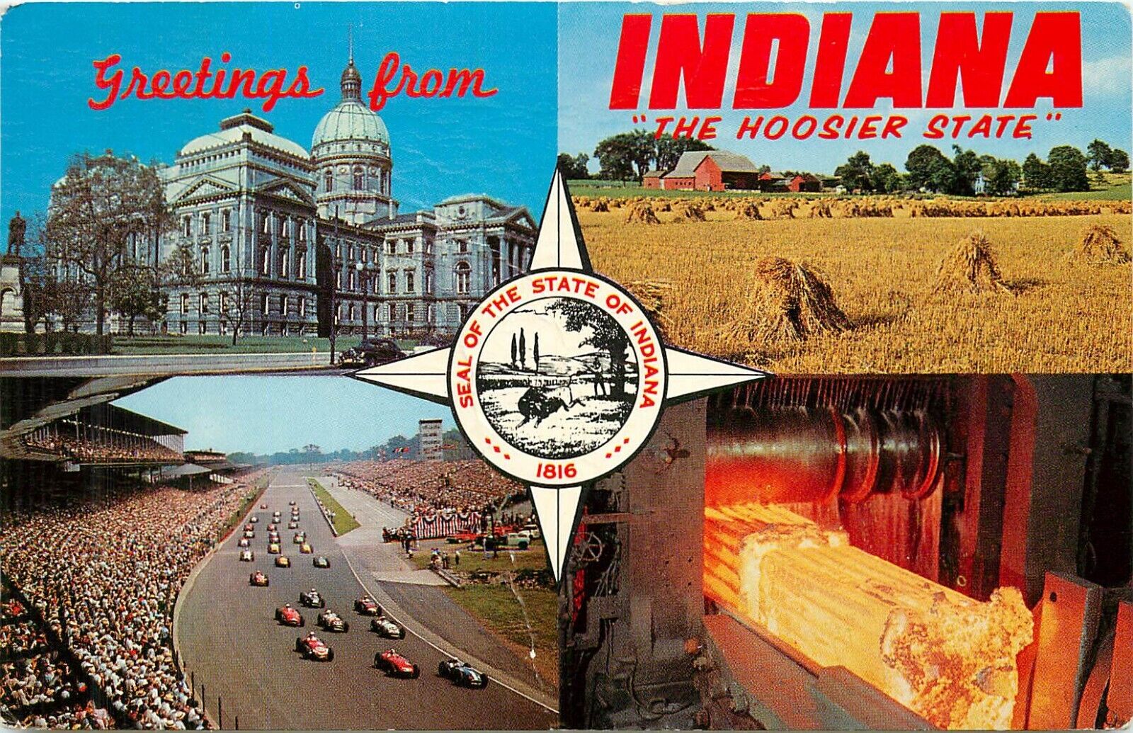 Greetings from Indiana Hoosier State Indy 500 IN Postcard