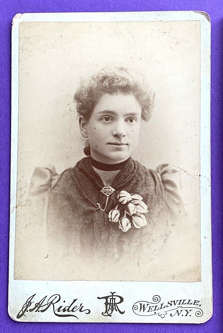 BIG EYED BEAUTY Pretty Young Woman c 1880s CABINET CARD Photo WELLSVILLE NY Sexy