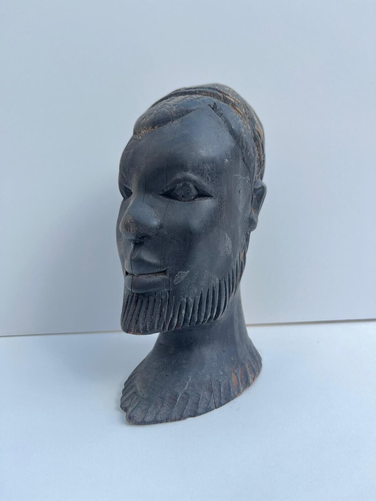 Antique Hand Carved African Man Male Wood Sculpture Statue Bust Figure Rare