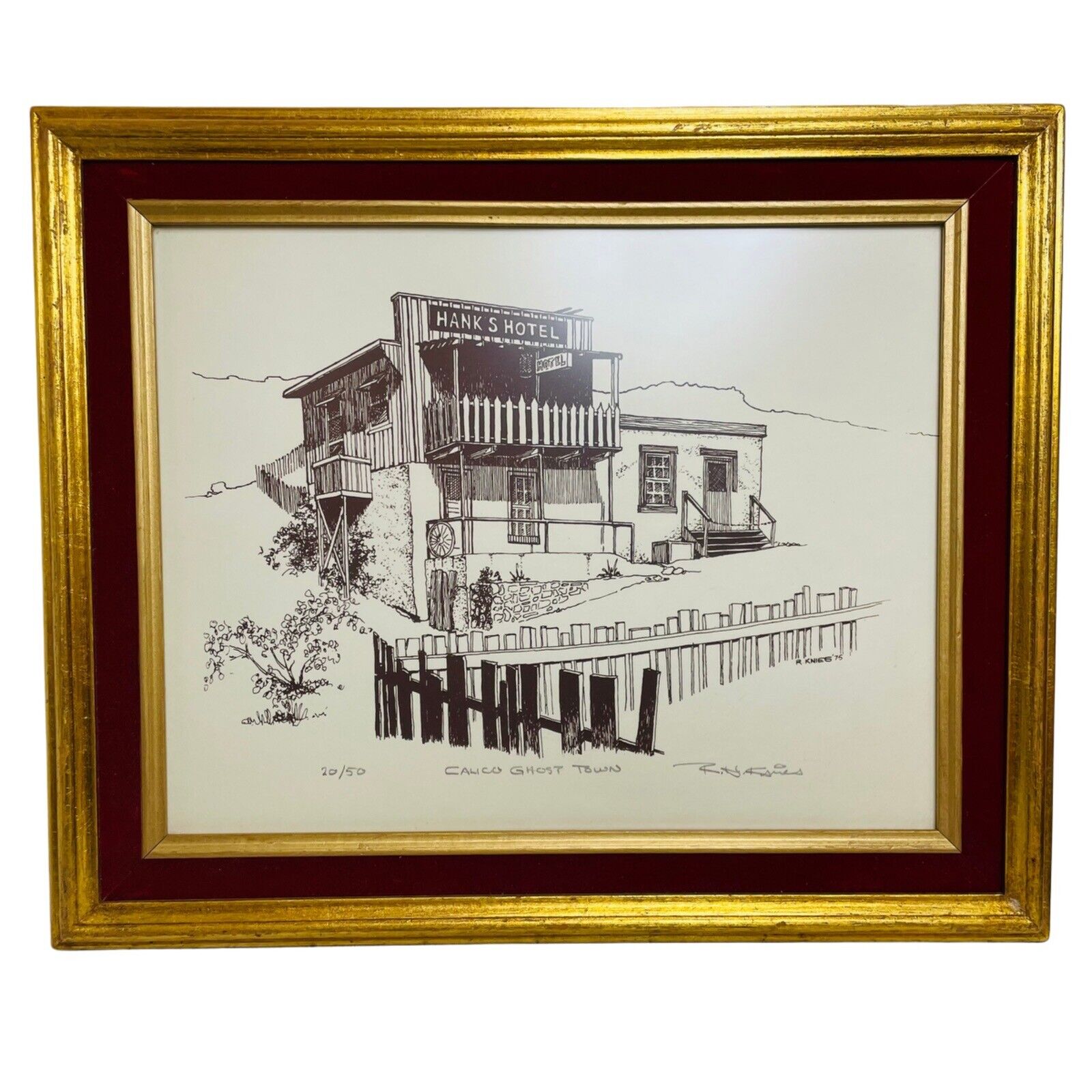 Vintage 1975 RARE Numbered 20/50 Calico Ghost Town Hank\'s Hotel R. KNIES Drawing
