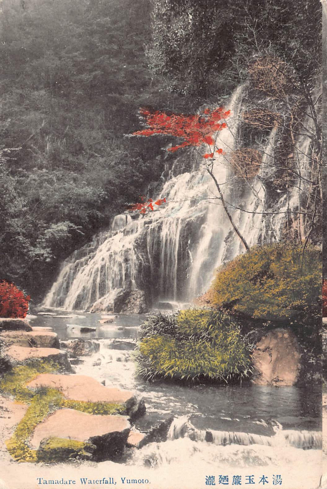 Tamadare Waterfall Yumoto Japan Vintage Postcard 1910s Scenic Oriental Forest