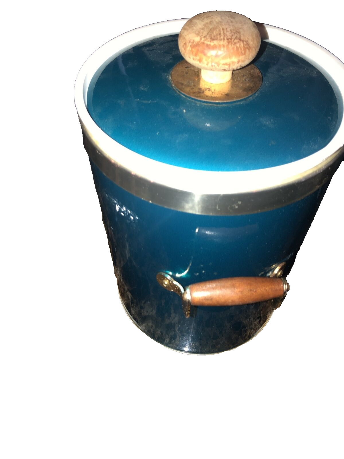 Vintage Kraftware NYC Retro Stylish Ice Bucket Turquoise  with Gold Tones