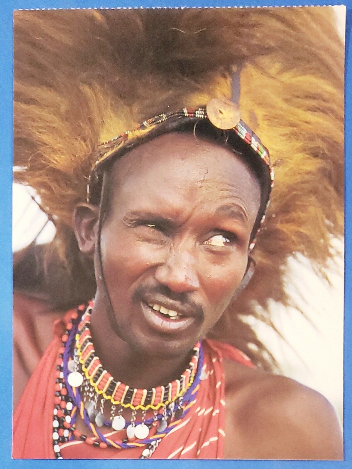 Postcard Masai Warriors w/ Lions Mane Headdress 6.75\