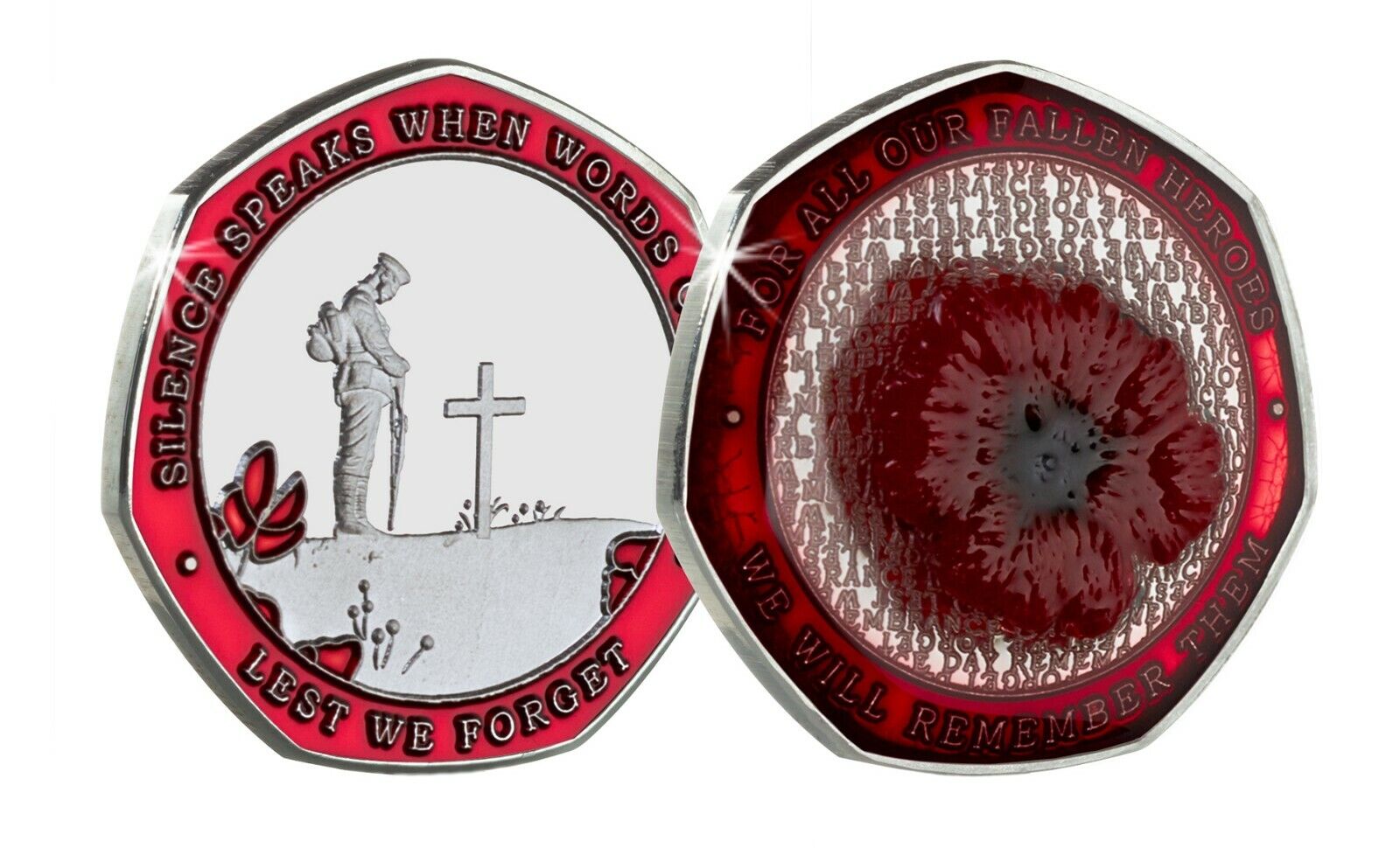 Armistice/Remembrance Commemorative with Embroidered Poppy & Red Enamel. WW1 WW2