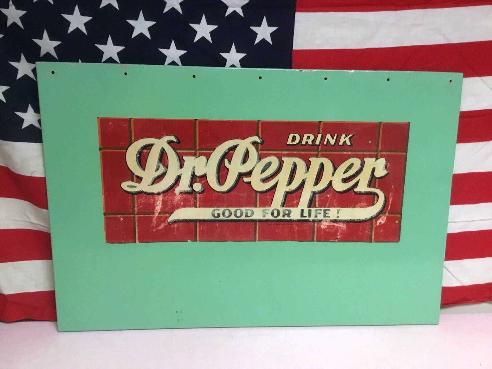 Rare Vintage 1940s Drink Dr. Pepper Soda Machine Front Panel Mint Green Original