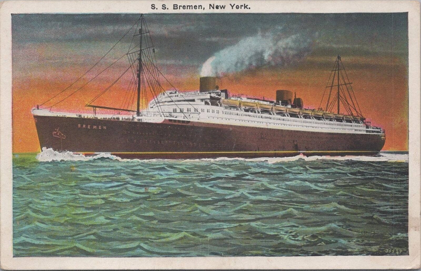 Postcard Ship SS Bremen New York 