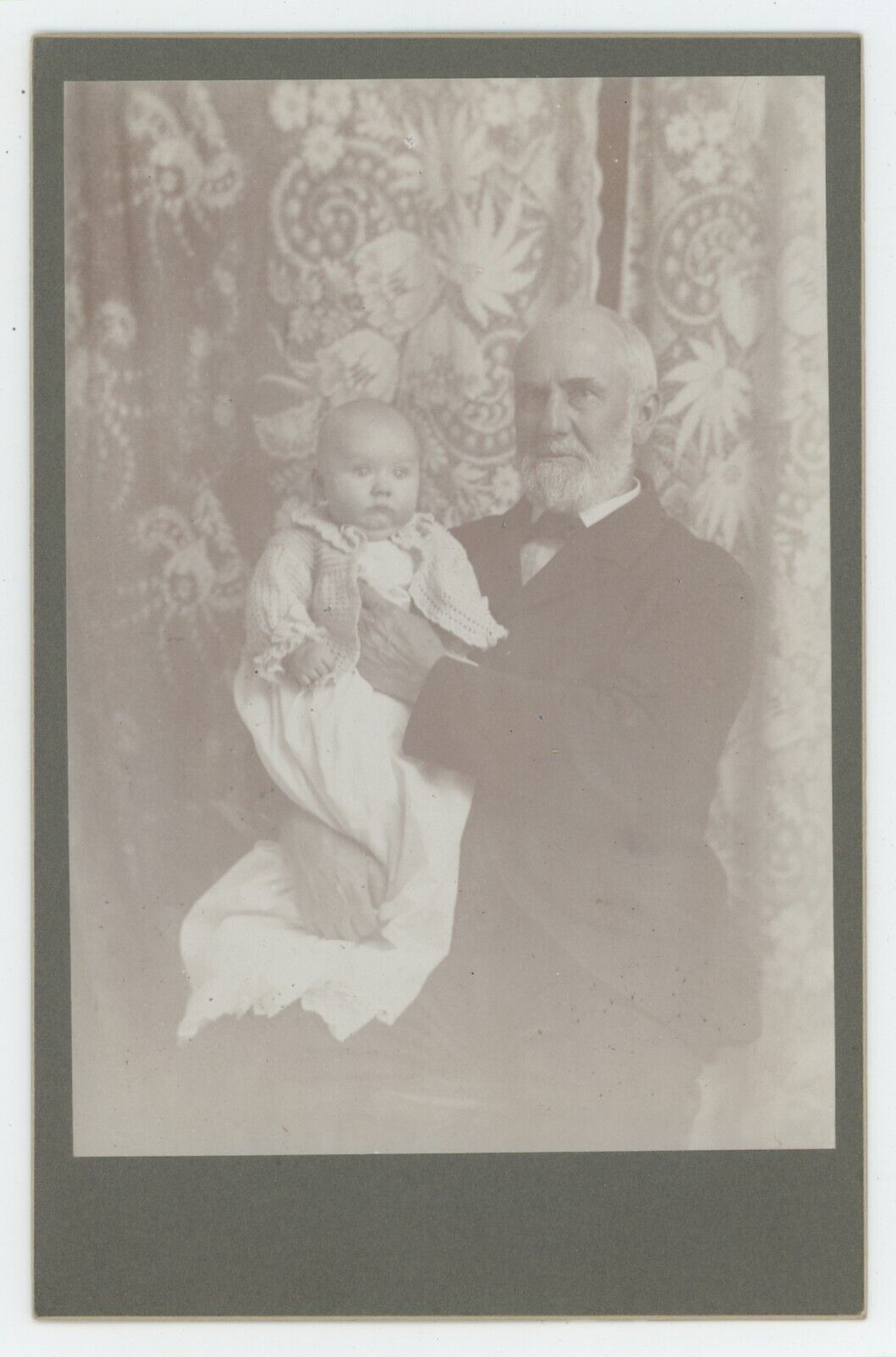 Antique Circa 1900s Cabinet Card Older Man With Beard Holding Adorable Baby