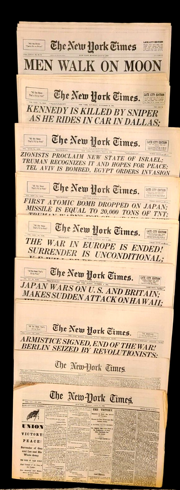New York Times Historical Reprint Lot 1865 -1969