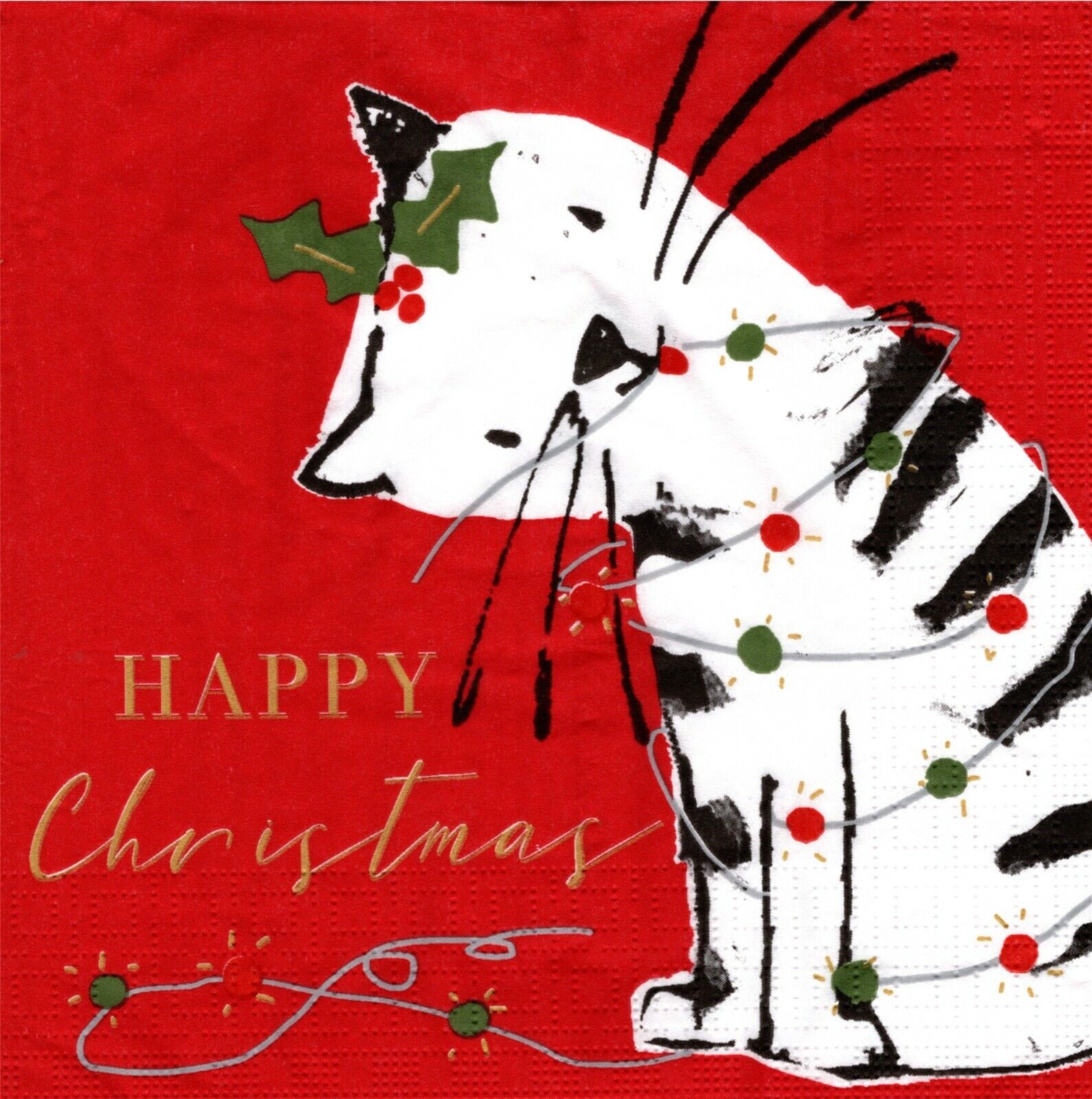 (2) Two Paper Lunch Napkins for Decoupage/Mixed Media - X-Mas Cat