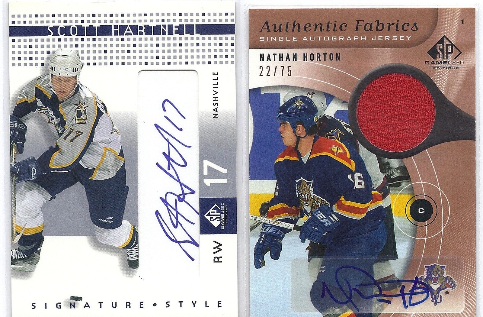 2005-06 SP Game Used Authentic Fabrics Autographs #AAFNH Nathan Horton bv $40