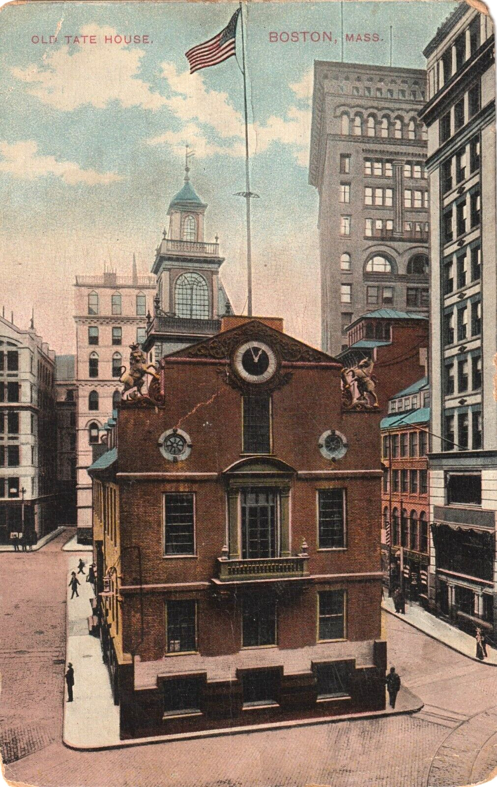 Old Tate (State) House-Boston MA-1910 posted misspelled German postcard