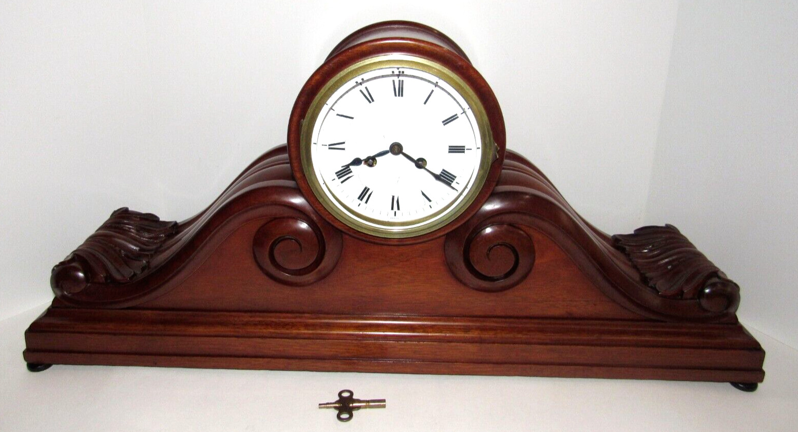 Antique French H&H Carved Wood Mantel Clock Large 8-Day, Time/Strike