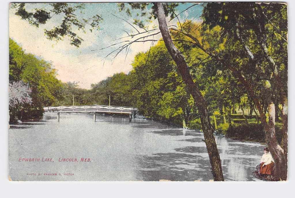 PPC Postcard NE Nebraska Lincoln Epworth Lake With Bridge Hand Cancelled 1909