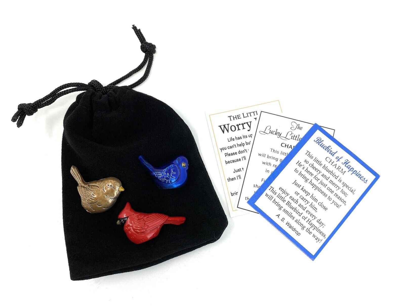Care Novelty Good Luck Charm Gift Set Cardinal,  Worry Bird and Bluebird by Ganz