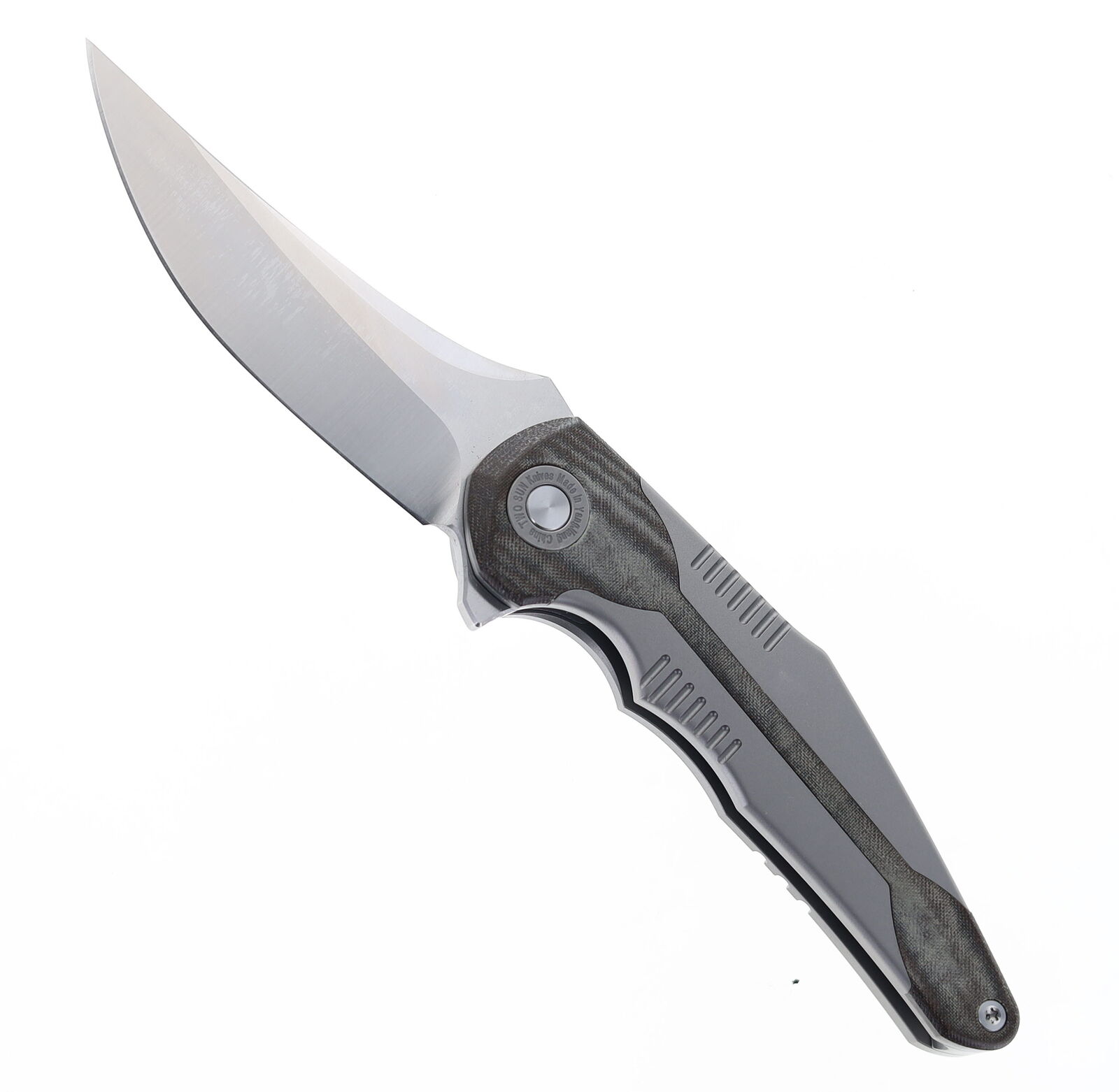 Two Sun Folding Knife Black Titanium/Micarta Handle N690 Plain Edge TS426-SAND