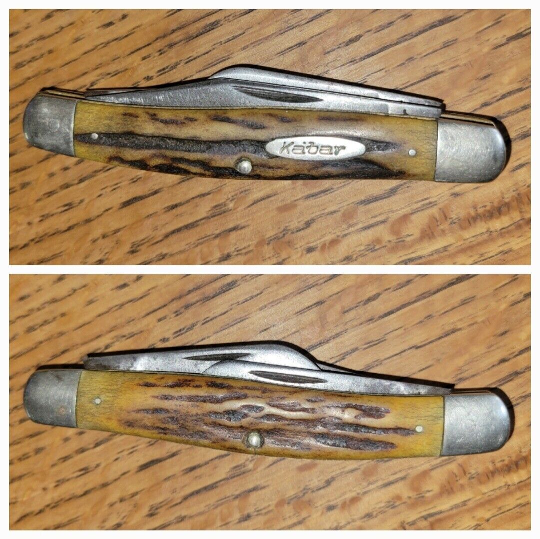 Vintage KABAR Stag Handle 3 Blade Pocket Knife