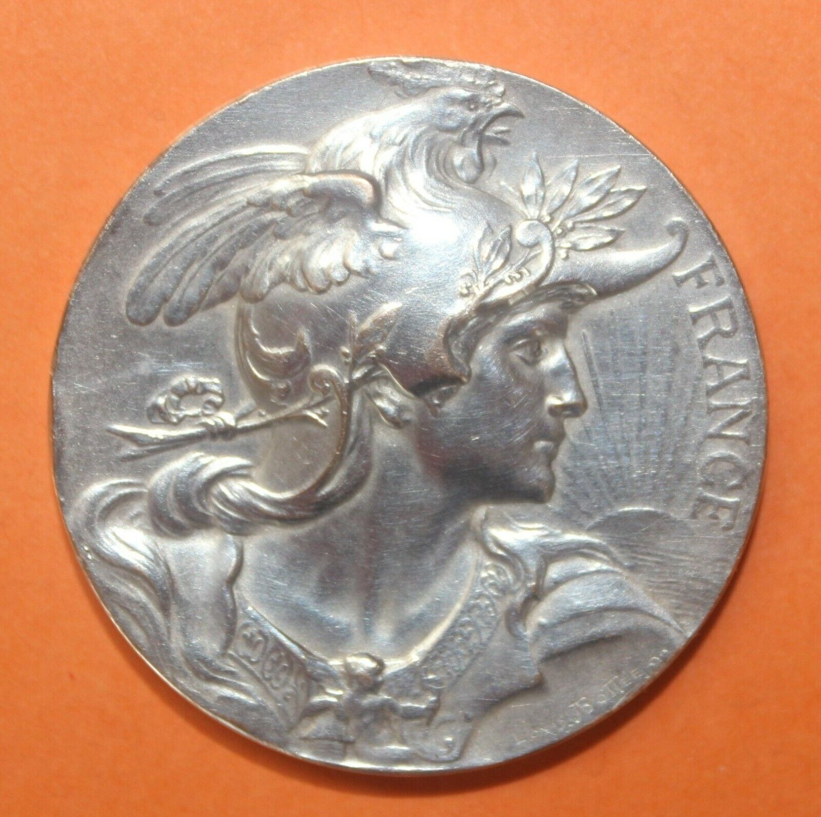 Antique Engraved Medal Louis Bottee France Silvered Art Nouveau Marianne 1900's