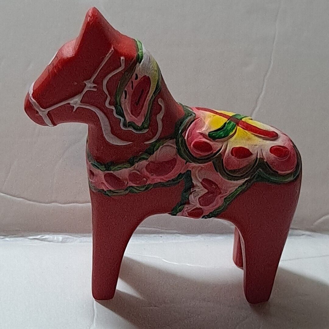 Hand Carved Crafted Wooden Horse Figurine Statue Red Painted 