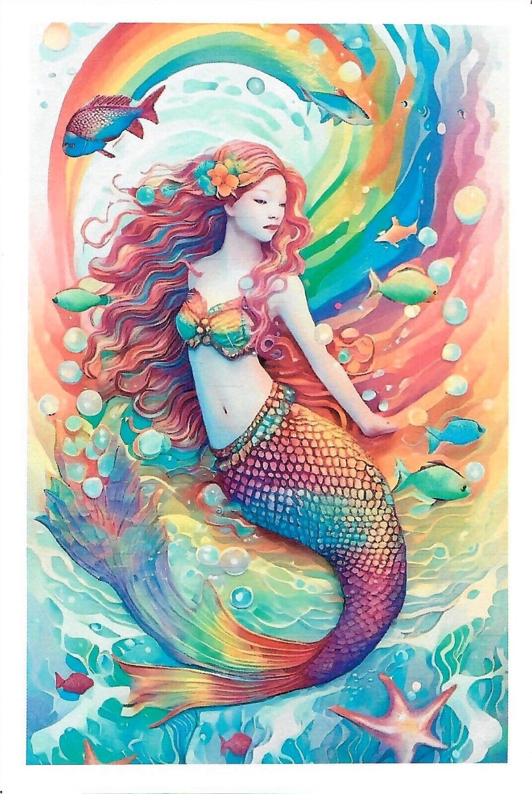 NEW Custom Designed Printed 4x6 Postcard Mermaid fish rainbow ocean beach