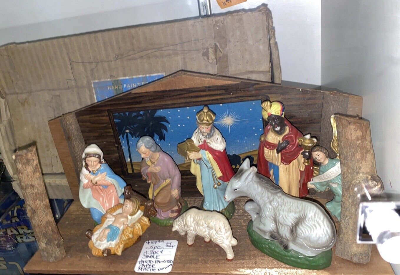 Paper Mâché Piece Nativity Set Religious Christmas Paper Mache Vintage Antique 9