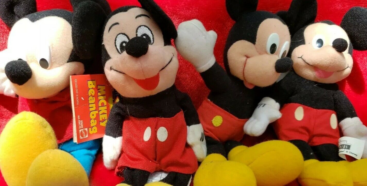4 Vintage Walt Disney Mickey Mouse Plush Toy Stuffed Animal Figures Lot Mixed