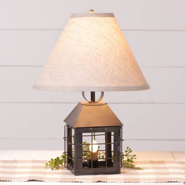 Colonial Lantern Lamp with Ivory Linen Shade