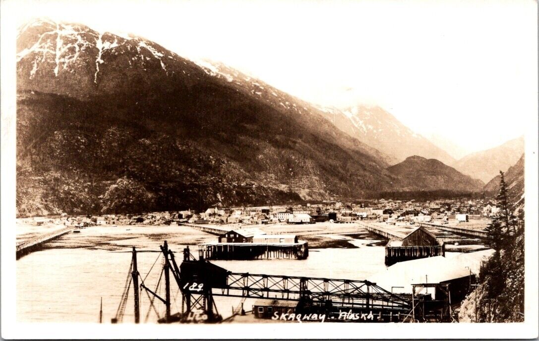 RPPC Skagway AK Harbor Alaska c1930-1940s photo postcard HQ17