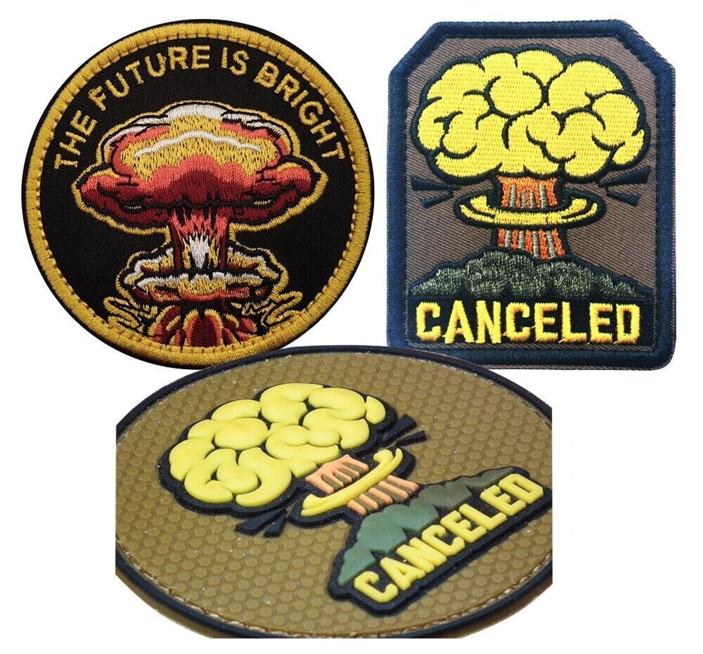 3PCS Nuclear Bomb Mushroom Cloud The Future is Bright Embroidered Hook Patch