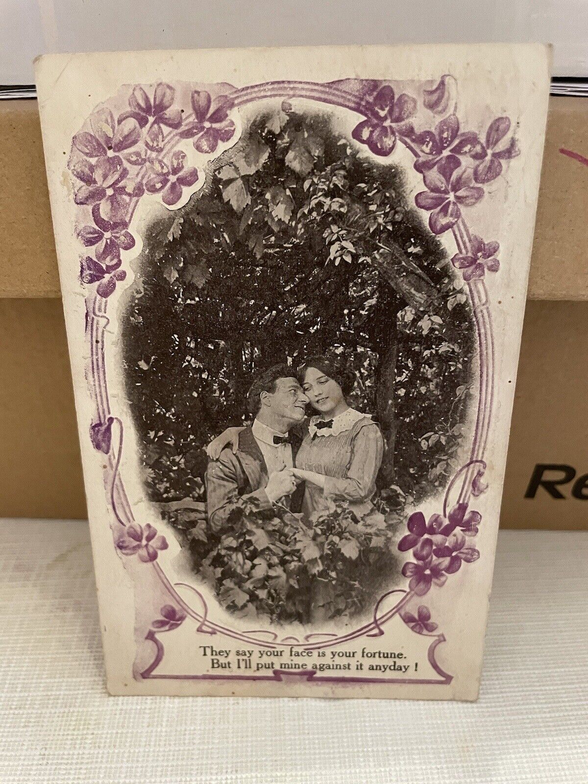 Vtg Postcard Embossed Couple & Violets 1911 (?)