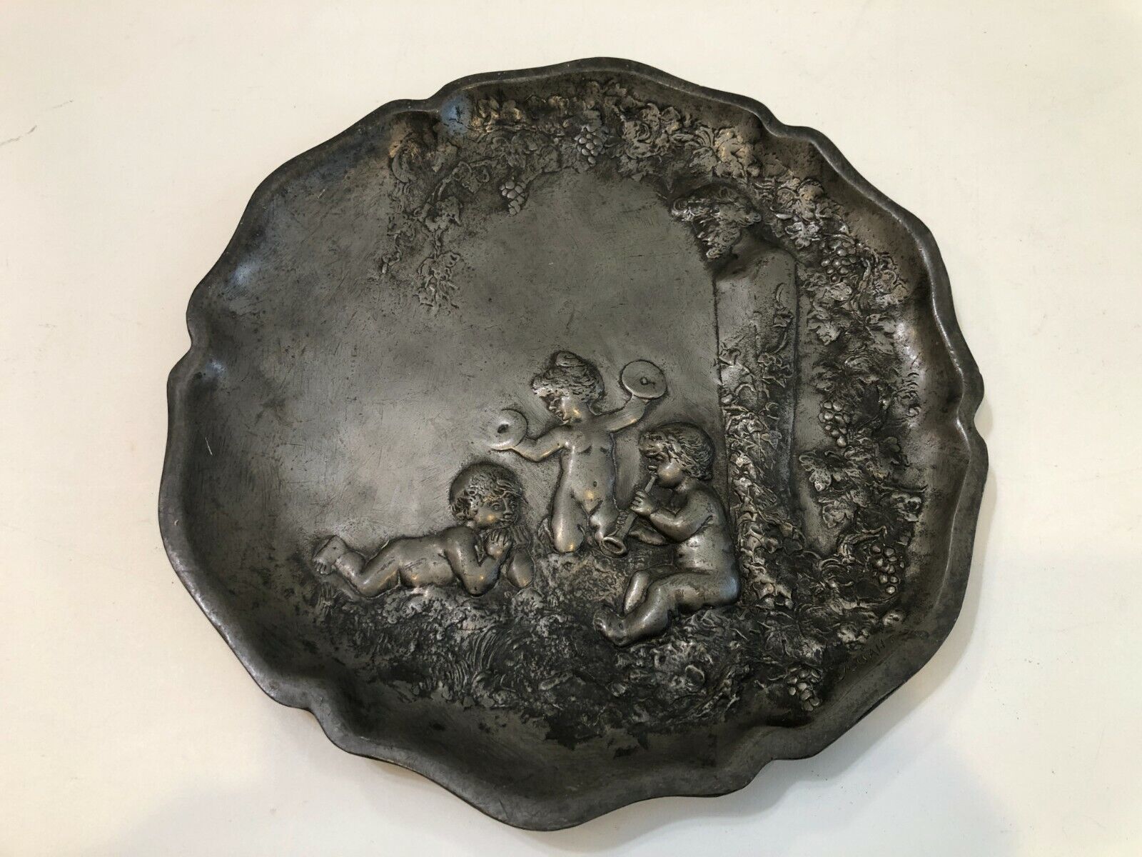 Antique Jules Jouant French Pewter Plate, 10\