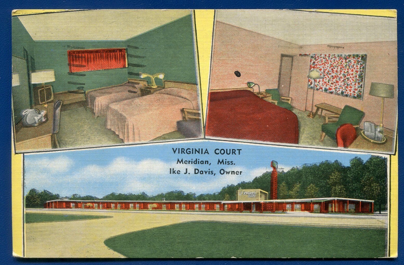 Virginia Court Meridian Mississippi ms linen postcard