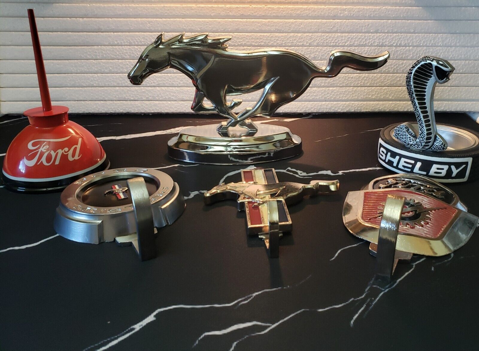 Lot of Six Ford Mustang & Shelby Accessories For Wall and Desk. Emblem Display