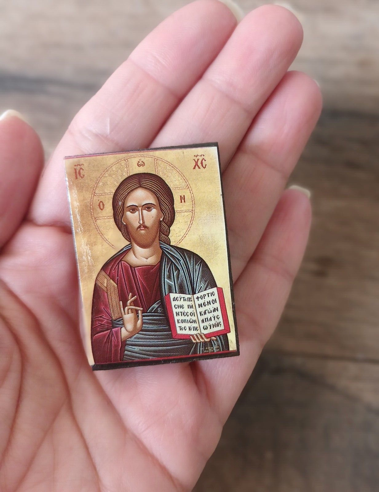 Jesus Christ  handmade small wood orthodox icon pantocrator miniature