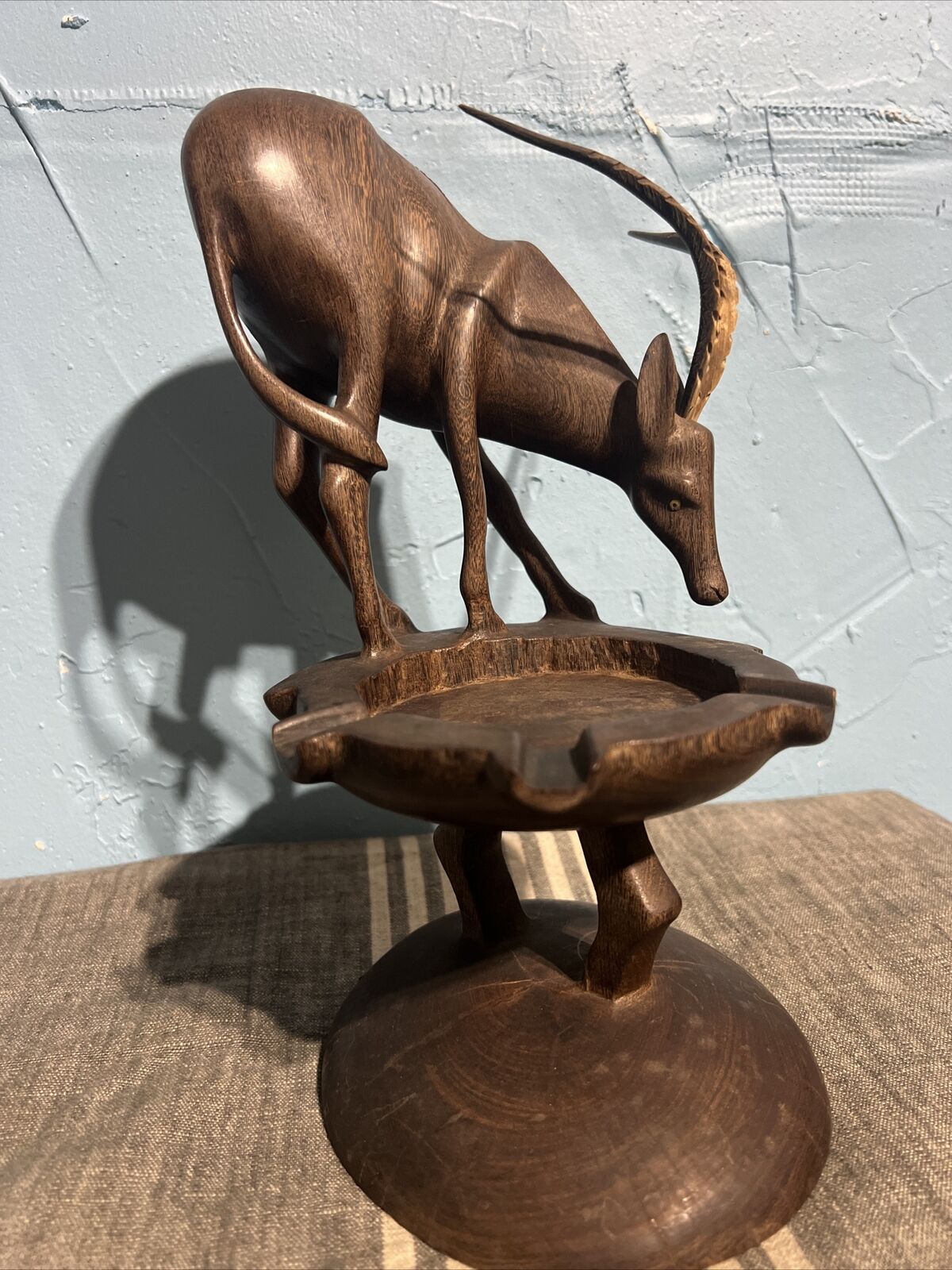 vintage Wooden Hand Made Deer Gazelle Ashtray 10” Never Used