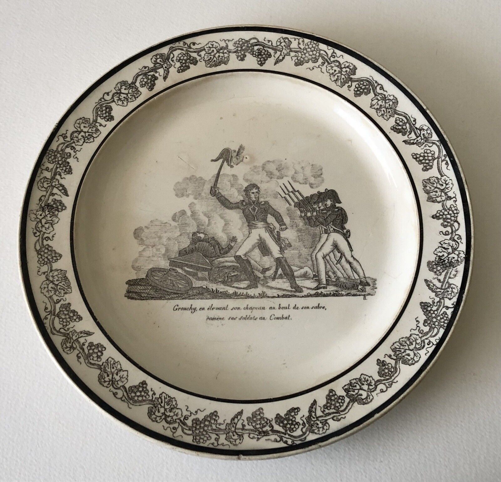 Antique French Creil c1840 P & H Choisy Porcelain Transfer Military Plate #2