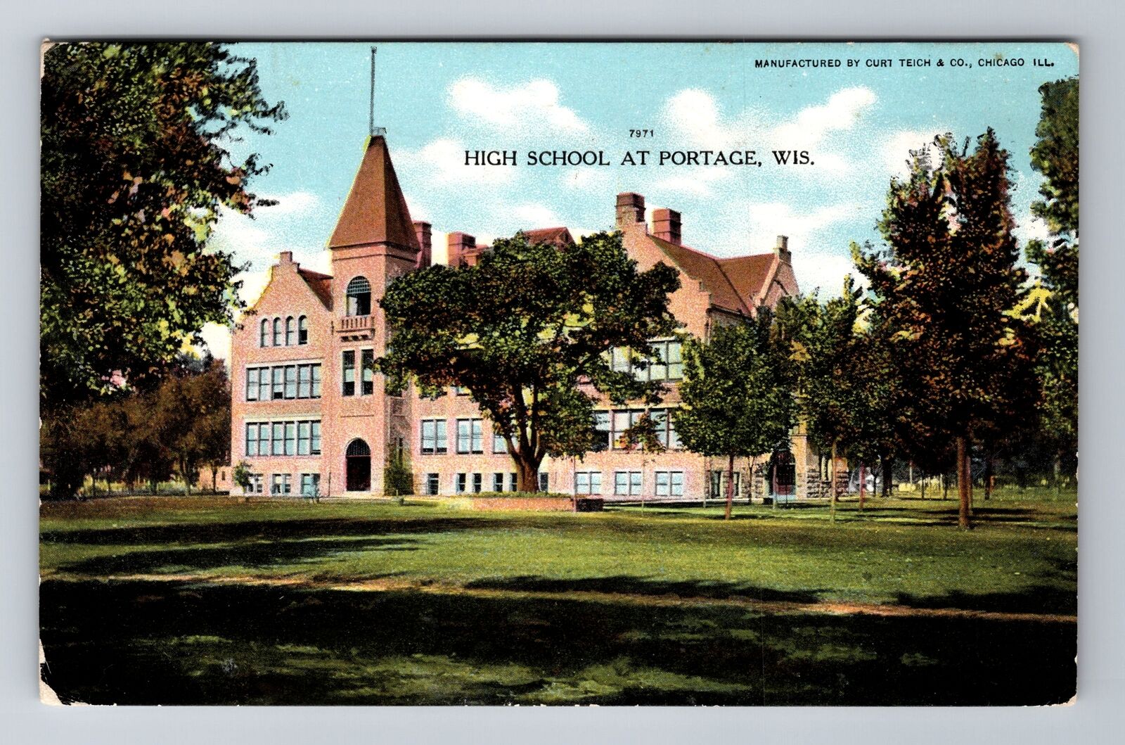 Portage WI-Wisconsin, High School, Antique, Vintage c1908 Souvenir Postcard