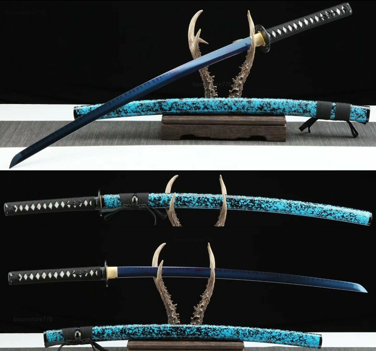 Clay tempered T10 steel blue blade katana samurai sword Full Tang