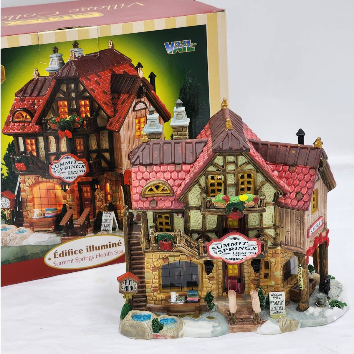 Lemax Christmas Village Summit Springs Health Spa Vail Lighted Building W/Box