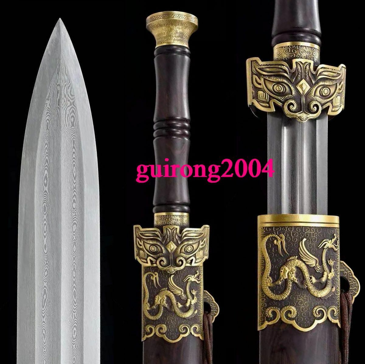 Chinese Kung Fu Sword Sharp Folded Damascus Steel Blade Jian Ebony Handle Sheath