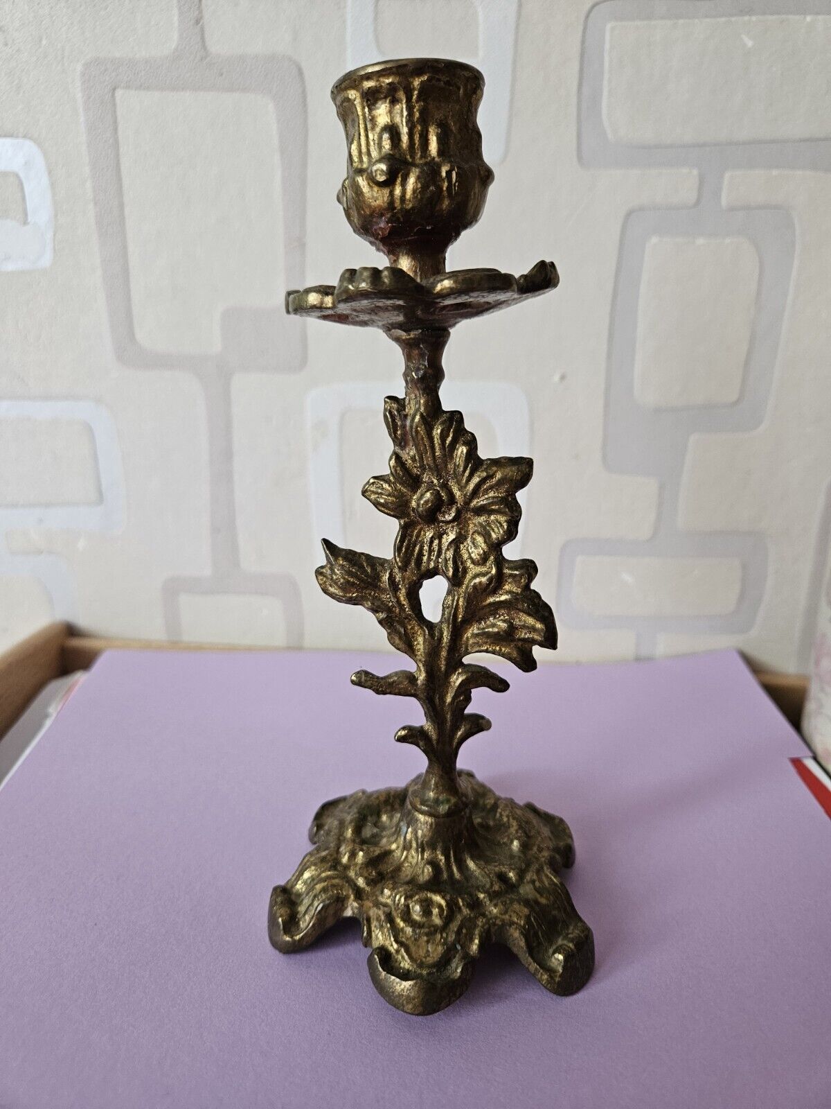 RRR RARE Antique Vintage Ornate Floral Brass Candlestick