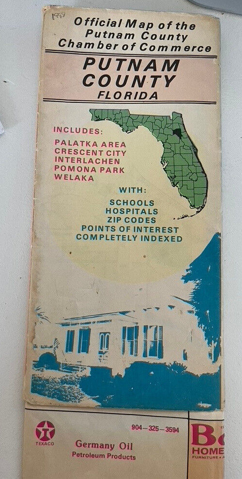 Vintage Putnam County Florida Map & Local Advertising 1988